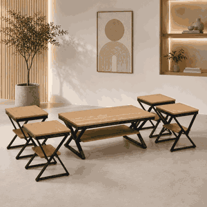 طقم طاولات خشب MDF و معدن، 5 قطع - بني product image