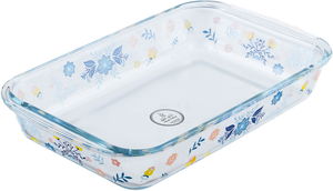 AlSaif Gallery Glass Oven Tray, 30 x 17 x 5 cm, 1.6 L, Rose Pattern - Clear Blue product image 2