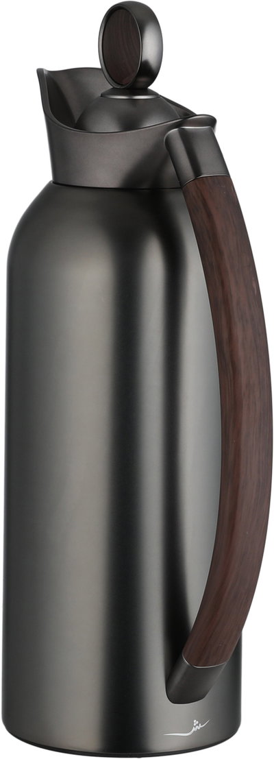 Al Saif Gallery 2-piece 1/2 liter thermos set, tempered glass inner container, wooden handle, pusher - black wood product image 7
