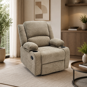 كرسي استرخاء قماش، 77x80x95 سم، بحامل اكواب، تخزين مخفي - بني بيج product image