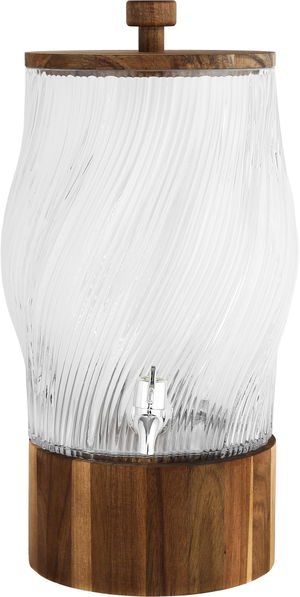 Al Saif Gallery Glass Drink Dispenser, 22x22x40.5 cm, Wooden Base and Lid - Transparent Wooden product image