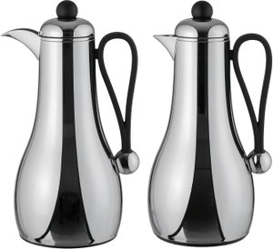 Al Saif Gallery Gheem Thermos Set, 2 Pieces, 1/1 Liter, Glass Inner Container, Black Handle - Silver product image 2