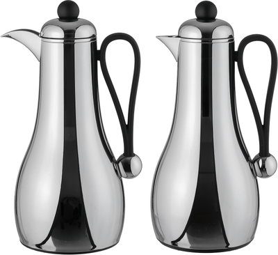 Al Saif Gallery Gheem Thermos Set, 2 Pieces, 1/1 Liter, Glass Inner Container, Black Handle - Silver product image 2