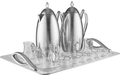 Al Saif Gallery Al Ola Thermos Set, 21 Pieces, with Serving Tray, Tea & Coffee Cups - Transparent Silver product image 3