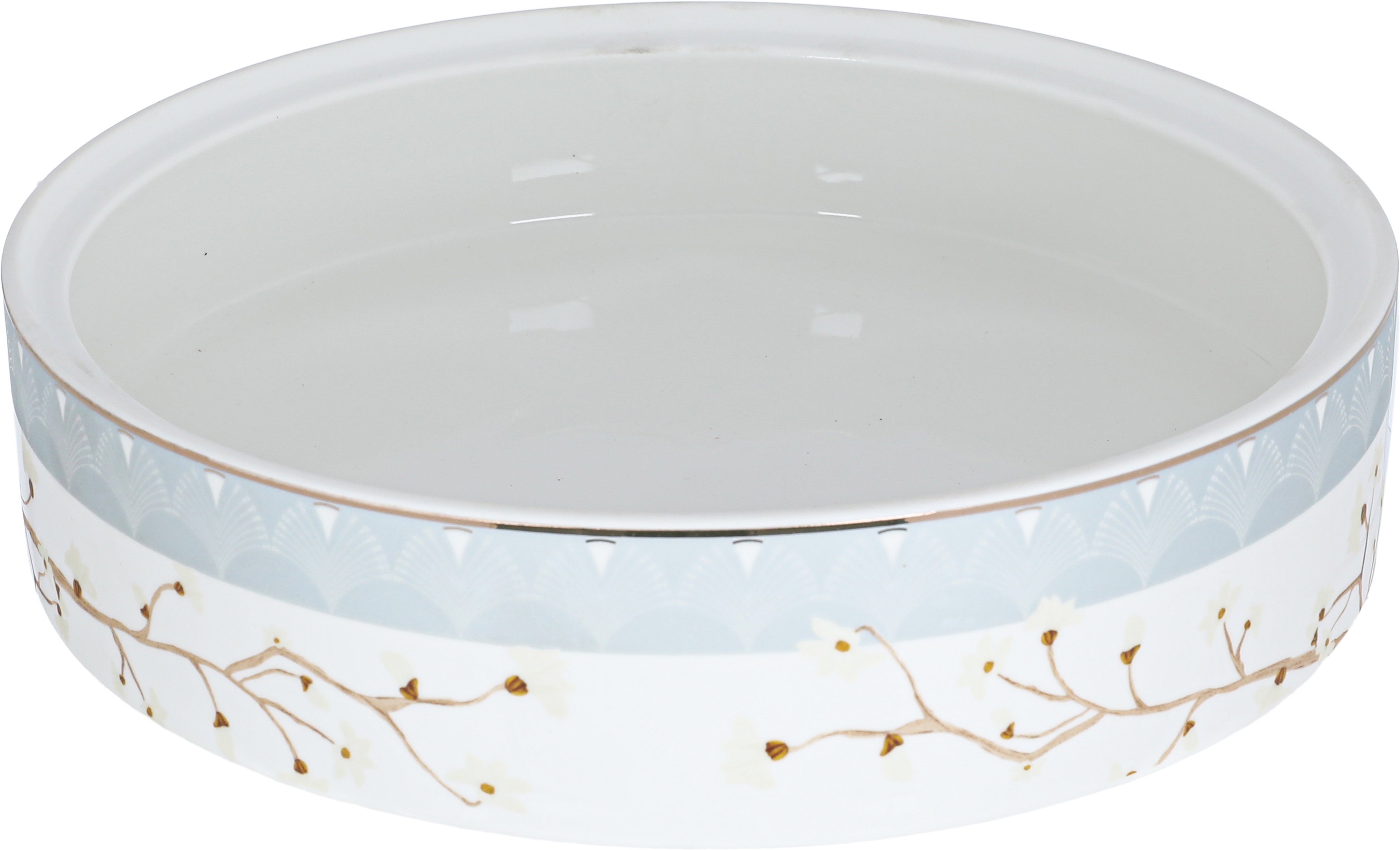 Saif Gallery Porcelain Dessert Box with Lid, 25x25x6 cm, Round, Rose Branch Pattern - White product image 2