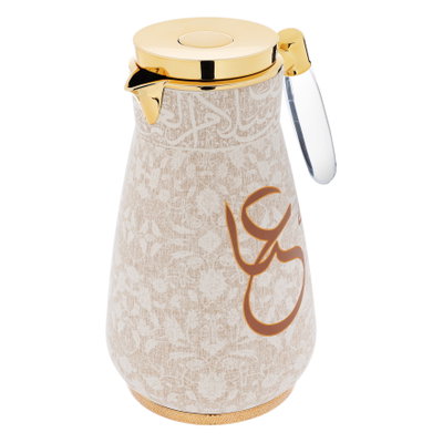 Al Saif Gallery Alia thermos set, 0.75/1 liter, two pieces, thermal glass inner shell, steel outer shell - beige with gold product image 5