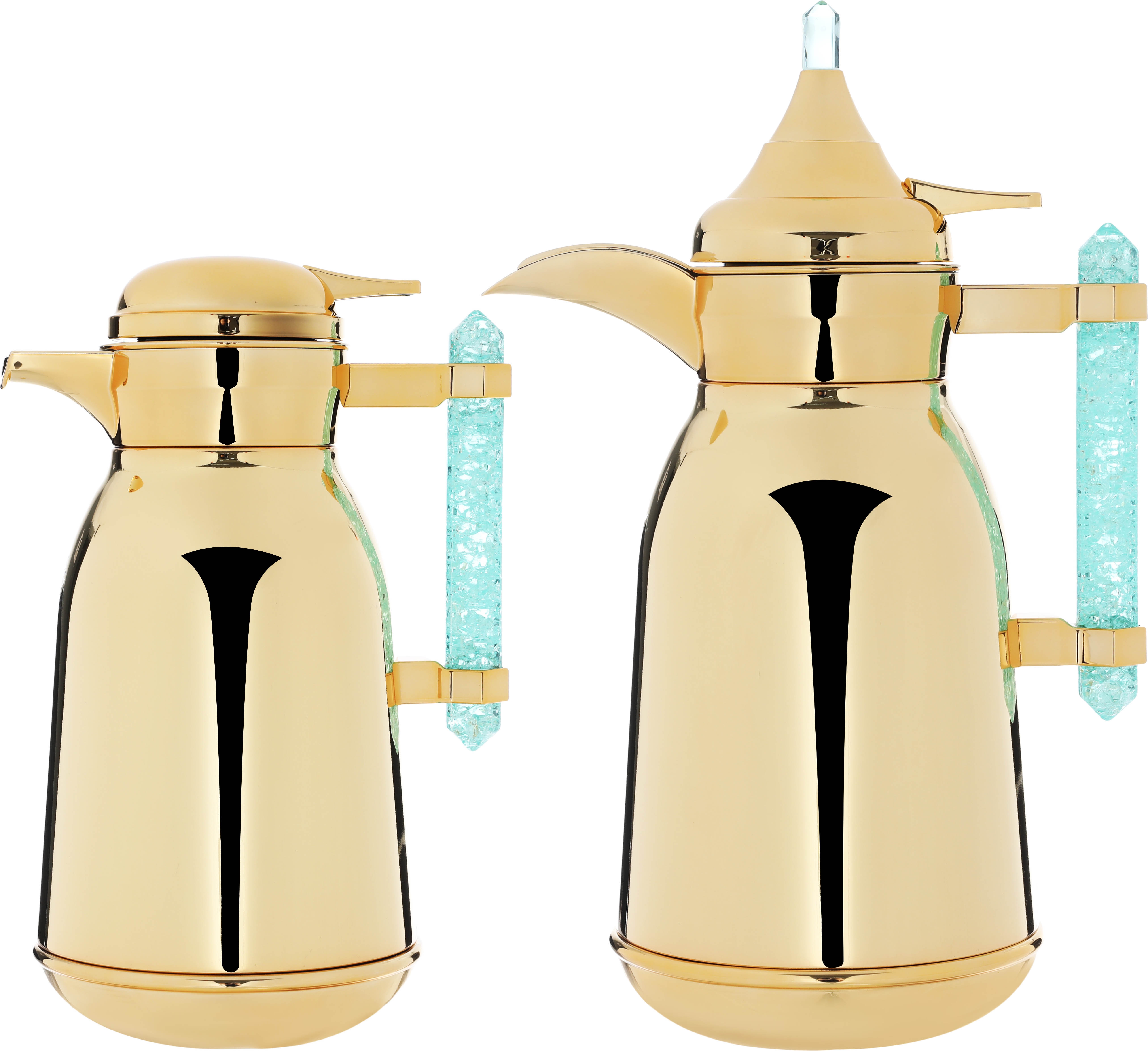 Al Saif Gallery Shahad thermos set, 1 liter, crystal handle, thermal glass inner case, steel outer case - gold product image