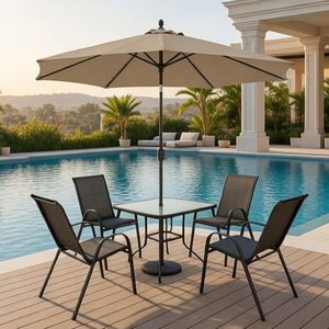طاولة مظلية حديد ،100×100×75 سم، 4 كراسي - أسود product image