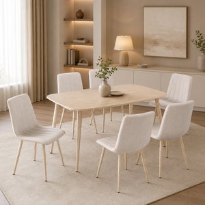 طاولة طعام خشب MDF مع 6 كراسي، 90×150×75 سم - بيج product image