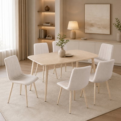 طاولة طعام خشب MDF مع 6 كراسي، 90×150×75 سم - بيج product image 1