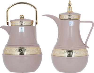Al Saif Gallery Amal thermos set, 1/1 liter, 2 pieces, thermal glass inner shell, plastic outer shell - cashmere product image 2
