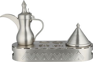 طقم ضيافة ستانلس ستيل السيف غاليري، تمرية، ستاند فناجين ودلة قهوة بقاعدة - فضي product image