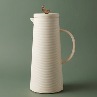 Al Saif Gallery Royal 8 thermos crescent lid, 1 liter, glass inner container, plastic outer shell - beige product image 1