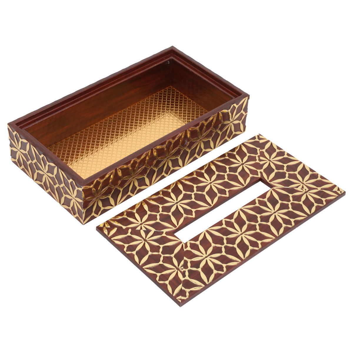 Al Saif Gallery wooden tissue box, 23.5x13x6 cm, gilded engraving - brown product image 2