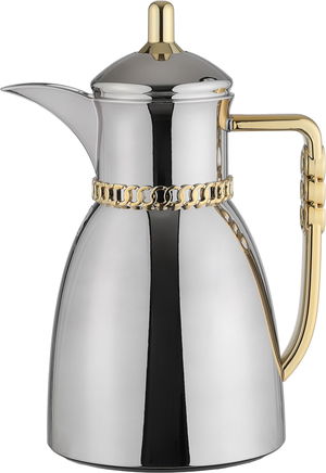  Al Saif Gallery Bayan Thermos Set, 0.7/1 Liter, 2 Pieces, Tempered Glass Inner Container, Gold-Silver Shiny Handle product image 2