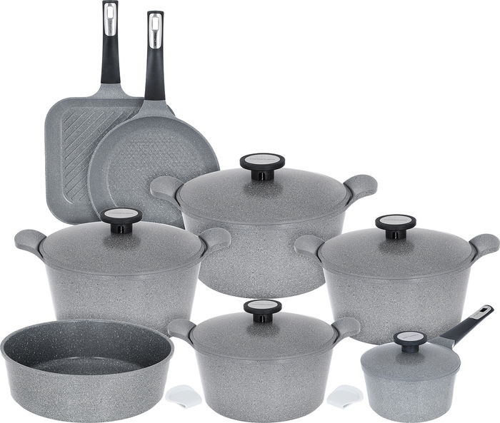 طقم قدور ألمنيوم مطلي نيوفلام، 11 قطعة - رمادي product image 1