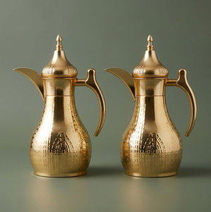 Al Saif Gallery Haila Thermos set, 1.2/1.2 litres, engraved, two pieces, steel inner case, steel outer case - gold product image