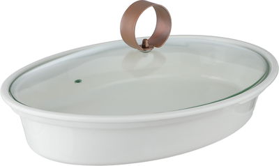 Al Saif Gallery Porcelain Food Warmer, 16 inches, 48x28x12 cm, Steel Base, Glass Lid, Oval - White Brown product image 5