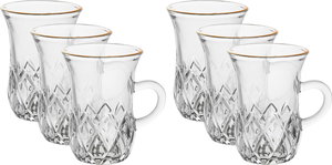 طقم بيالات شاي بيد زجاج ماكس جلاس، خط ذهبي 6 قطع - شفاف product image