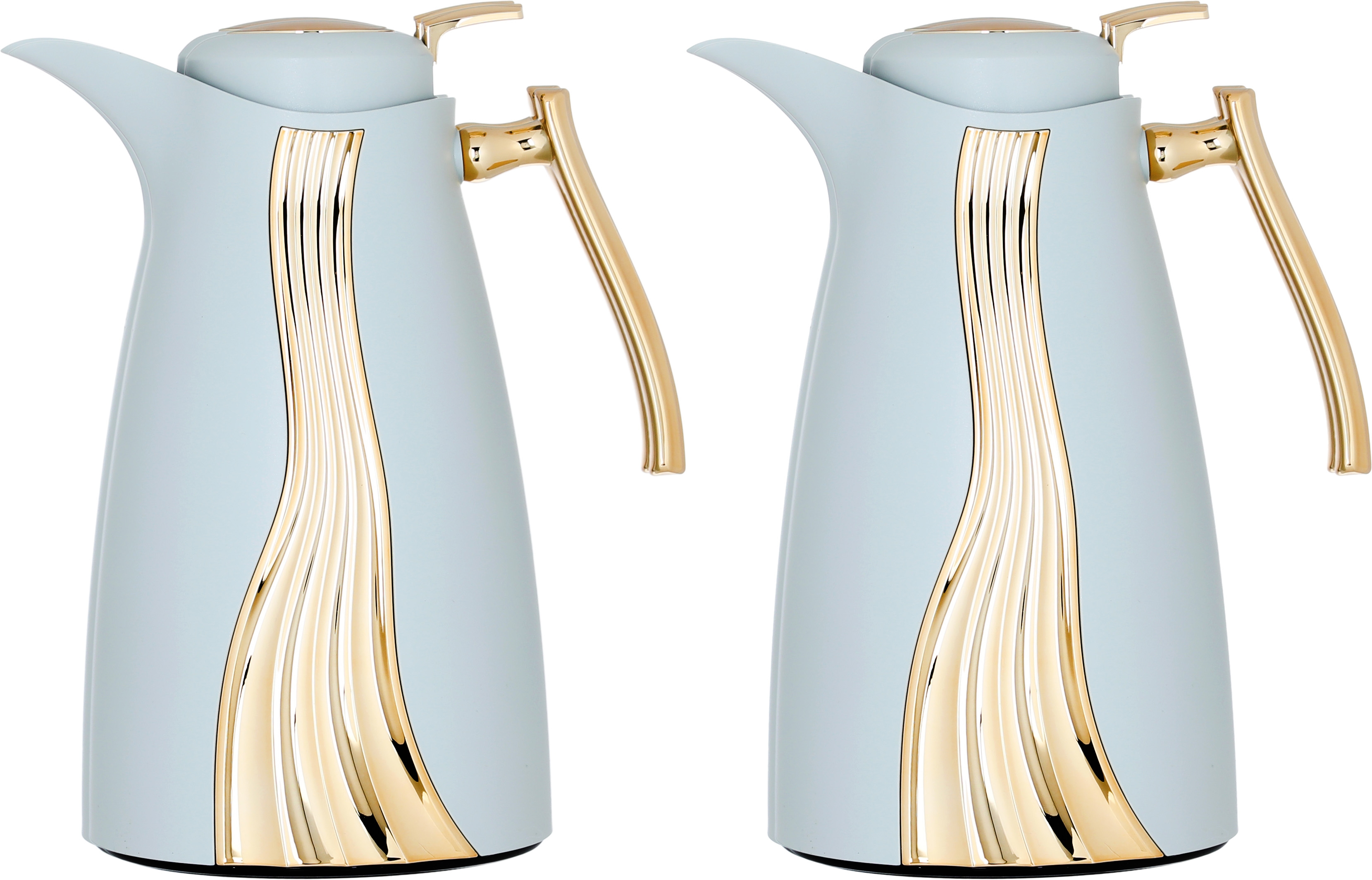Al Saif Gallery Karma thermos set, 1 liter, golden handle, glass inner container, plastic outer shell - white and golden product image 1