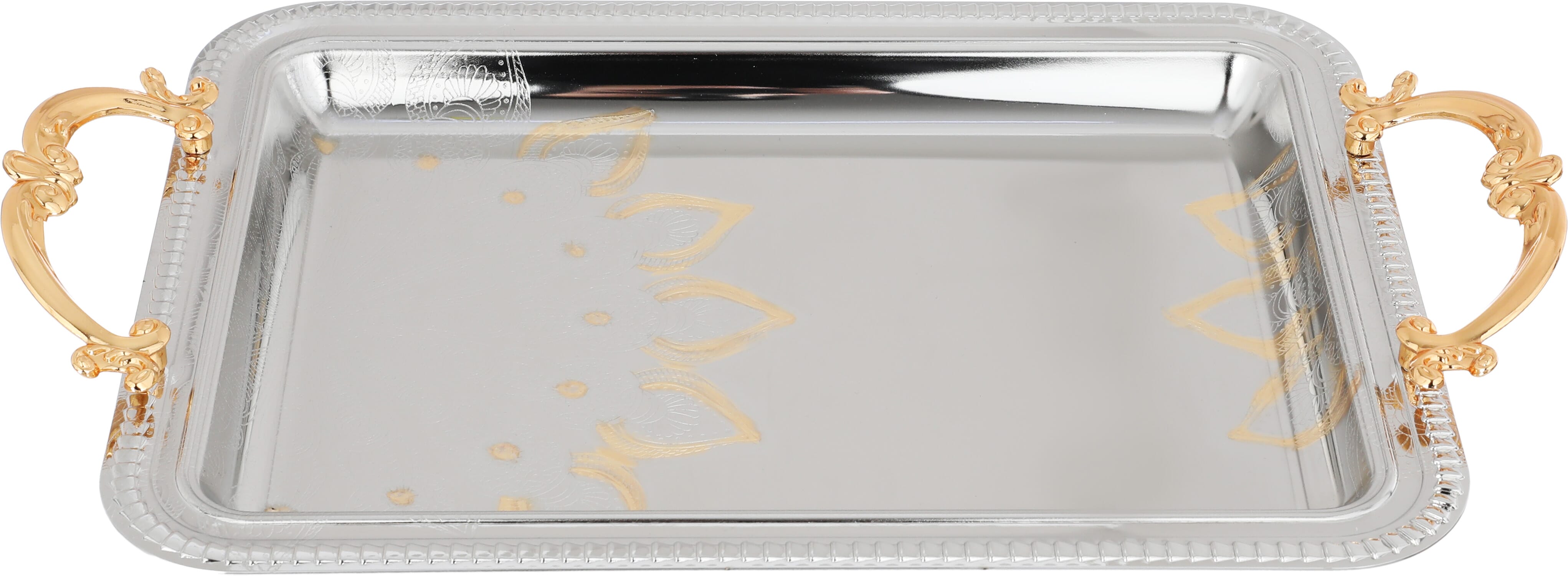 Al Saif Gallery steel topper set, 51x38x2.7 / 44x32x2.7 / 35x25x2.7 cm, gold handle, 3 pieces - silver product image 3