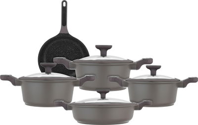 طقم قدور جرانيت وألمنيوم بغطاء زجاج روبوست، 9 قطع - بني فاتح product image 1
