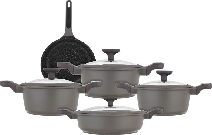 طقم قدور جرانيت وألمنيوم بغطاء زجاج روبوست، 9 قطع - بني فاتح product image 1