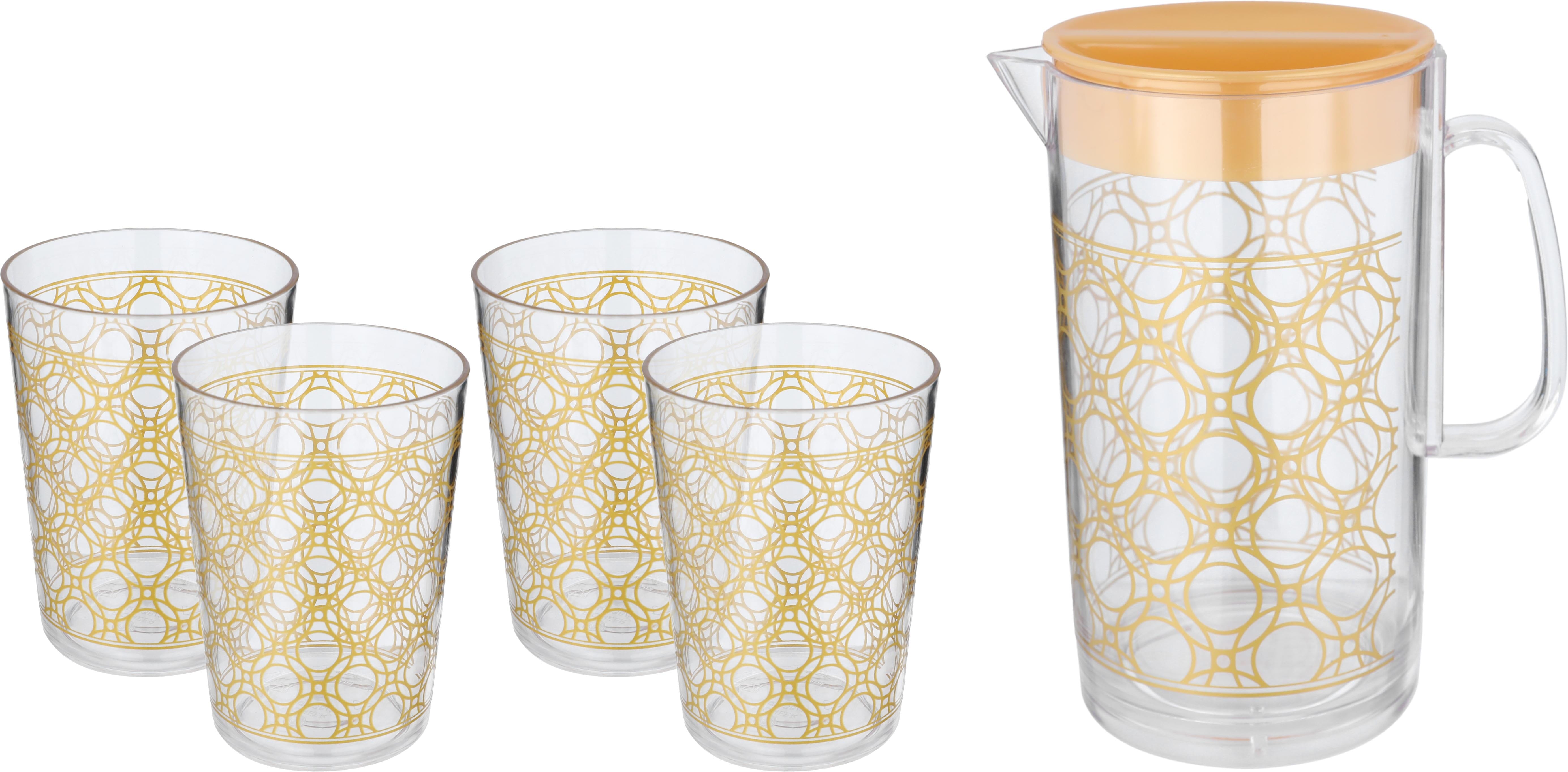 Geek with Al Saif Gallery acrylic cups, 1.5 liters / 400 ml, golden pattern, 5 pieces - clear product image