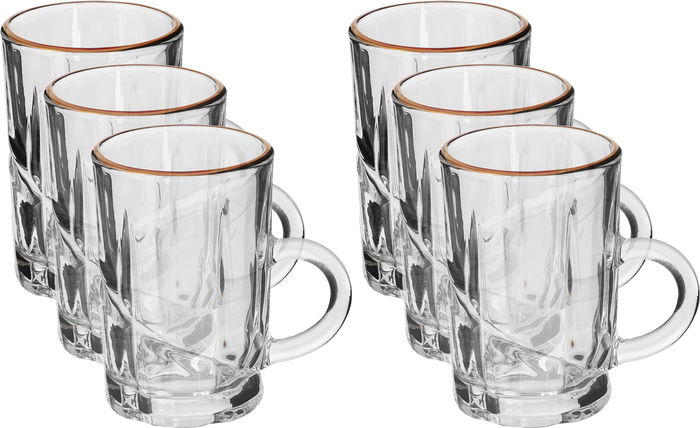 طقم بيالات شاي زجاج السيف غاليري، 6 قطع - شفاف ذهبي product image 1