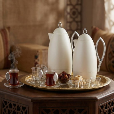 طقم ترامس العلا السيف غاليري، 21 قطعة، مع طوفرية، اكواب شاي و قهوة - لؤلؤي فضي product image 10