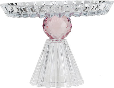 Al Saif Gallery Glass Dessert Serving Stand, Pink Base, 19x19x13.5 cm - Clear product image 2