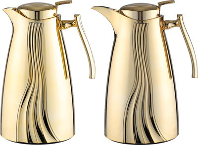 Al Saif Gallery Karma thermos set, 1 liter, 2 pieces, thermal glass inner shell, plastic outer shell - gold product image 1