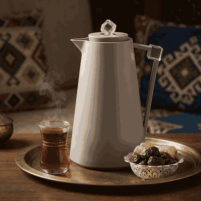 ترمس الماسة افريست، 1 لتر، حافظة داخلية زجاج، ضغاط - كابتشينو شفاف product image 2