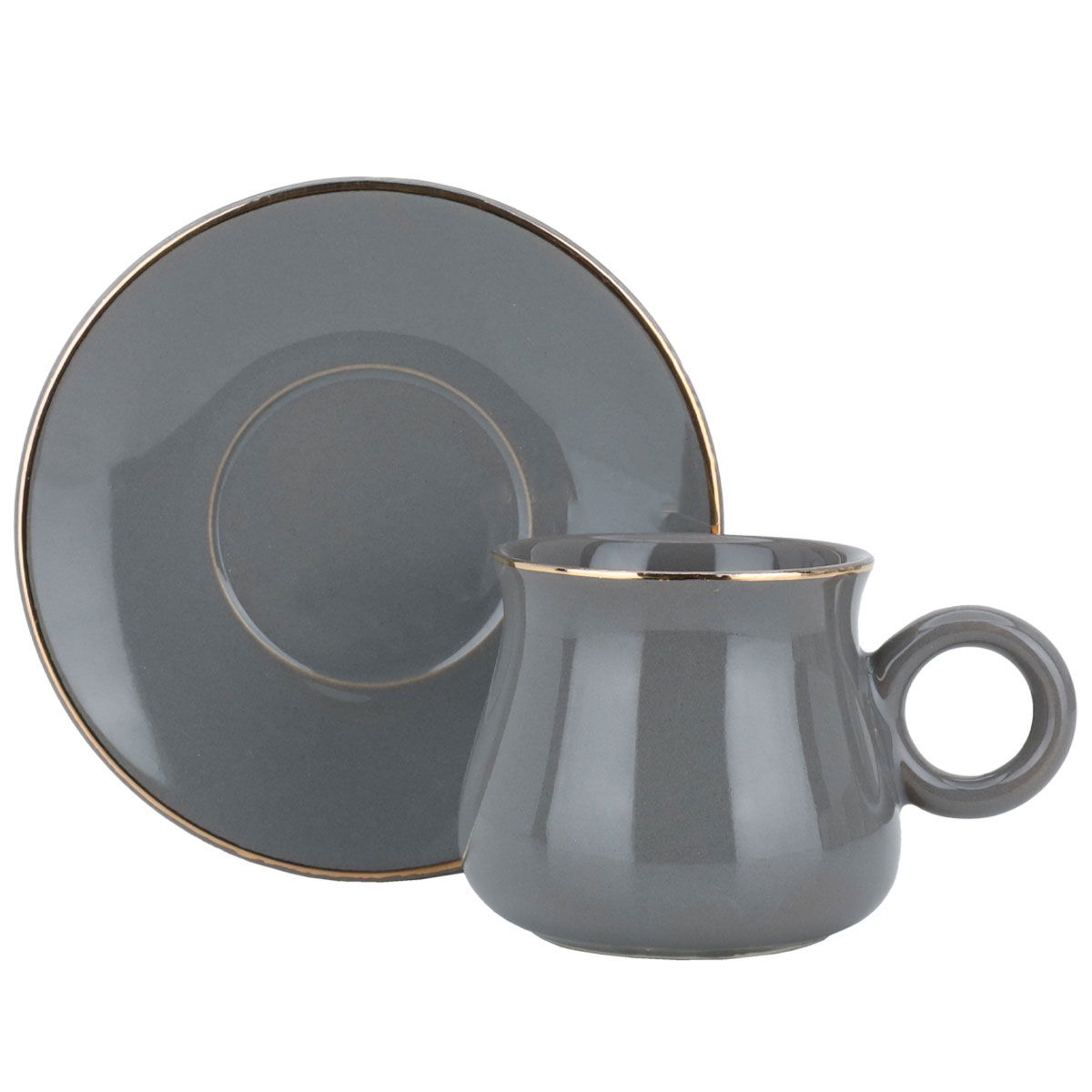 Al Saif Gallery Turkish Porcelain Coffee Cups Set, 12 Pieces, 220 ml - Dark Gray product image