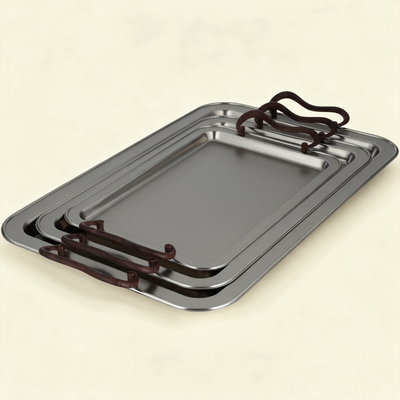 طقم صواني تقديم استيل الجهوري، 3 قطع - فضي product image 1
