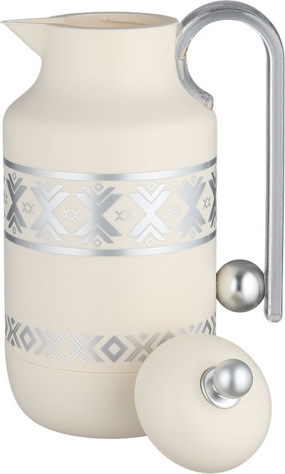 Al Saif Gallery Kkozami Thermos, 1 Liter, Glass Interior, Transparent Handle, Push-Button Lid - Cream Silver product image 4