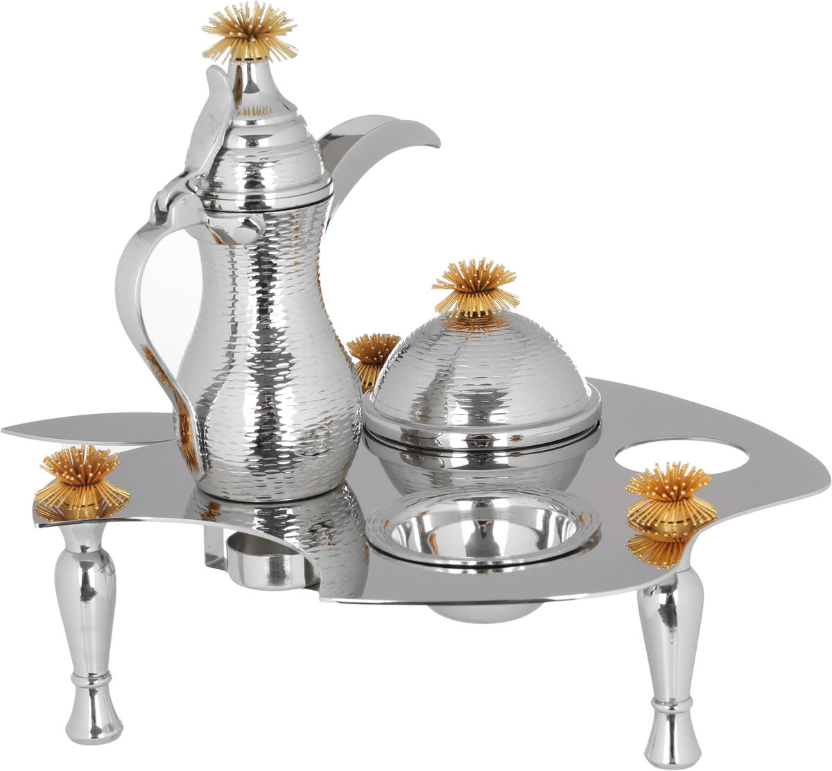 طقم ضيافة دلة تمرية صحن نوا استيل السيف غاليري، 32×32×30 سم، 4 قطع - فضي product image 4