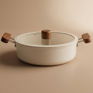 Tornado Ceramic Saucepan with Glass Lid, 24 cm, Wooden Handle - Beige product image