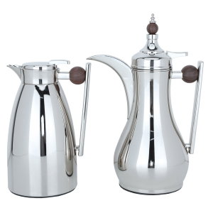 AlaaAl Saif Gallery Thermos Set, 1 Liter, Inner Glass, Pressure Cooker, Wooden Handle - Silver product image 2
