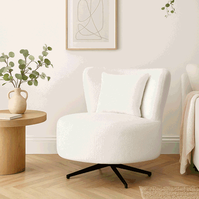 Modern Metal Chair, 85×80×75 Cm, Boucle Fabric - White product image 2