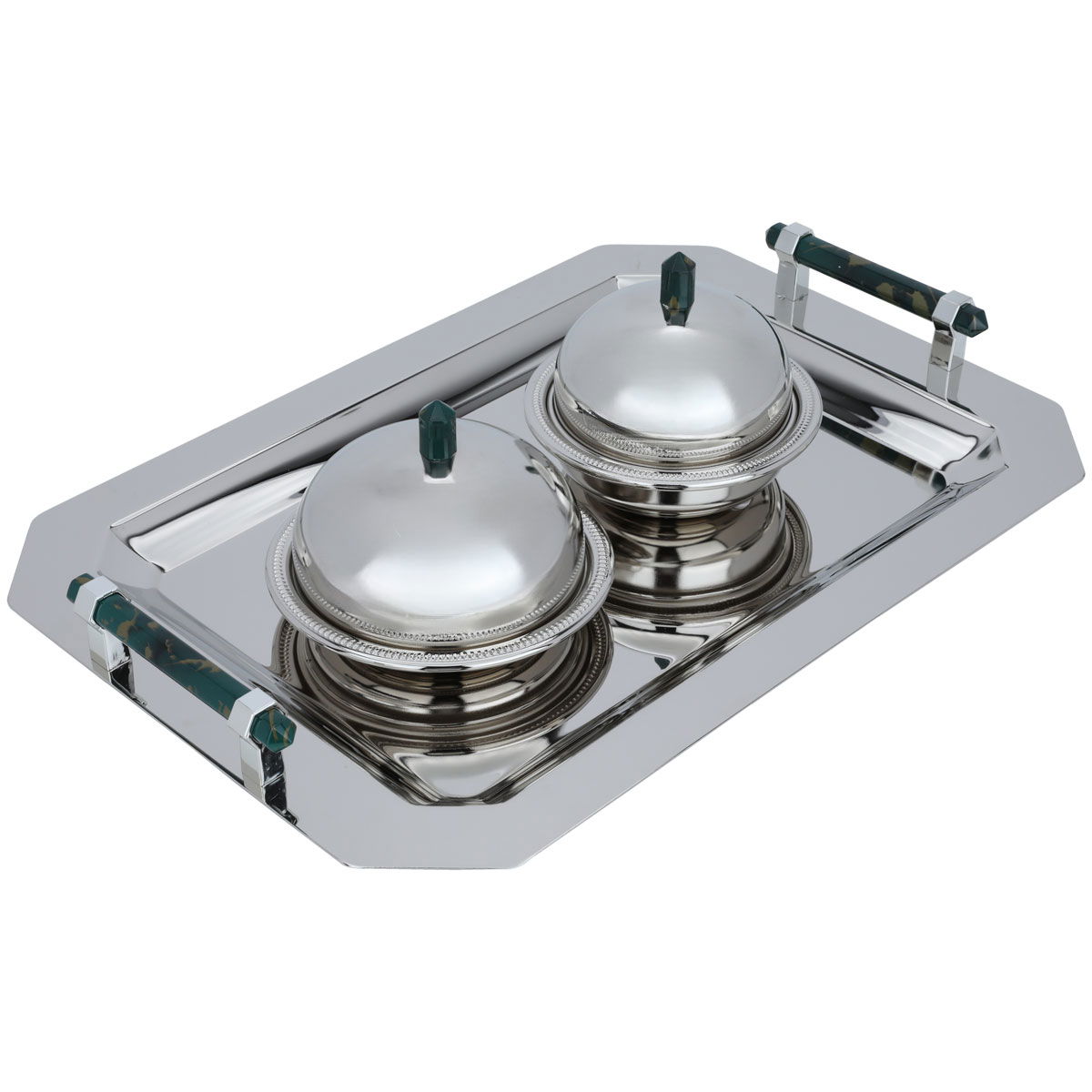 Al Saif Gallery steel tofary set, 2 dates, lid, marble handle, 3 pieces - silver product image