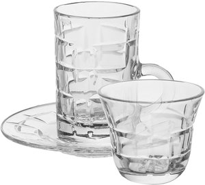 Alsaif Gallery Crystal Serving Set (Bialat + Cups), with Saucer, 18 Pieces - Transparent product image