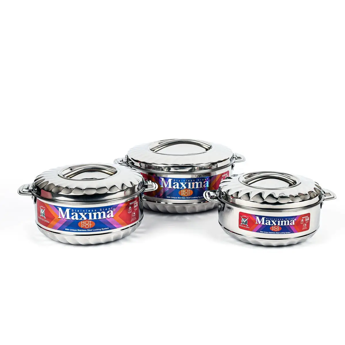 طقم حافظات طعام استيل ماكسيما، بأيدي جانبية، 3 قطع - فضي product image