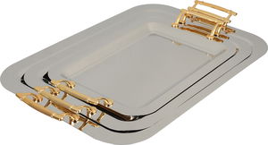 Al Saif Gallery Stainless Steel Serving Set, 3 Pieces, Engraved, Gold-Silver Handle product image