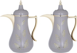 Al Saif Gallery Salma thermos set, 1 liter, golden pattern, thermal glass inner shell, plastic outer shell - Cappuccino product image 2