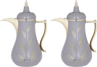 Al Saif Gallery Salma thermos set, 1 liter, golden pattern, thermal glass inner shell, plastic outer shell - Cappuccino product image 2