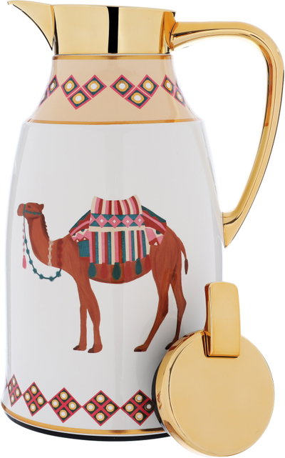Al Saif Gallery travel thermos set, 1.3/1 liter, two pieces, thermal glass inner shell, steel outer shell - golden white product image 3