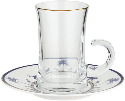 طقم بيالات زجاج السيف غاليري، 13 سم، 12 قطعة، صحون بورسلان - أبيض أزرق product image 2