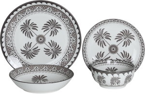 Al Saif Gallery Porcelain Dinnerware Set, 24 Pieces, Brown and White Palm Tree Design product image