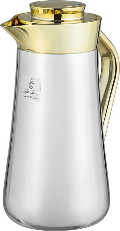 ترمس الهدا ستانلس استيل السيف غاليري، 1 لتر، يد ذهبي، ضغاط - فضي لامع product image 3